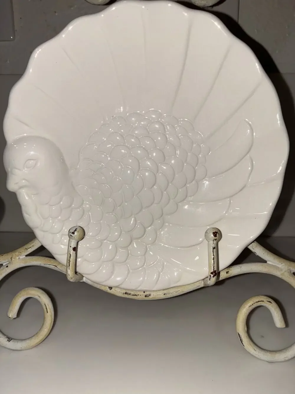 Pottery Barn Turkey Appetizer Plate Thanksgiving White Fall Excellent